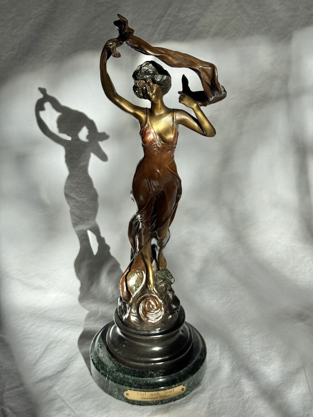Girl With Scarf Bronze Sculpture Emmanuele Villanis Art Nouveau Female Marble